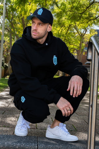 OL SERIES STRAP BACK - PITCH BLACK FT. ARCTIC BLUE - On Lock Apparel Default Title HEADWEAR