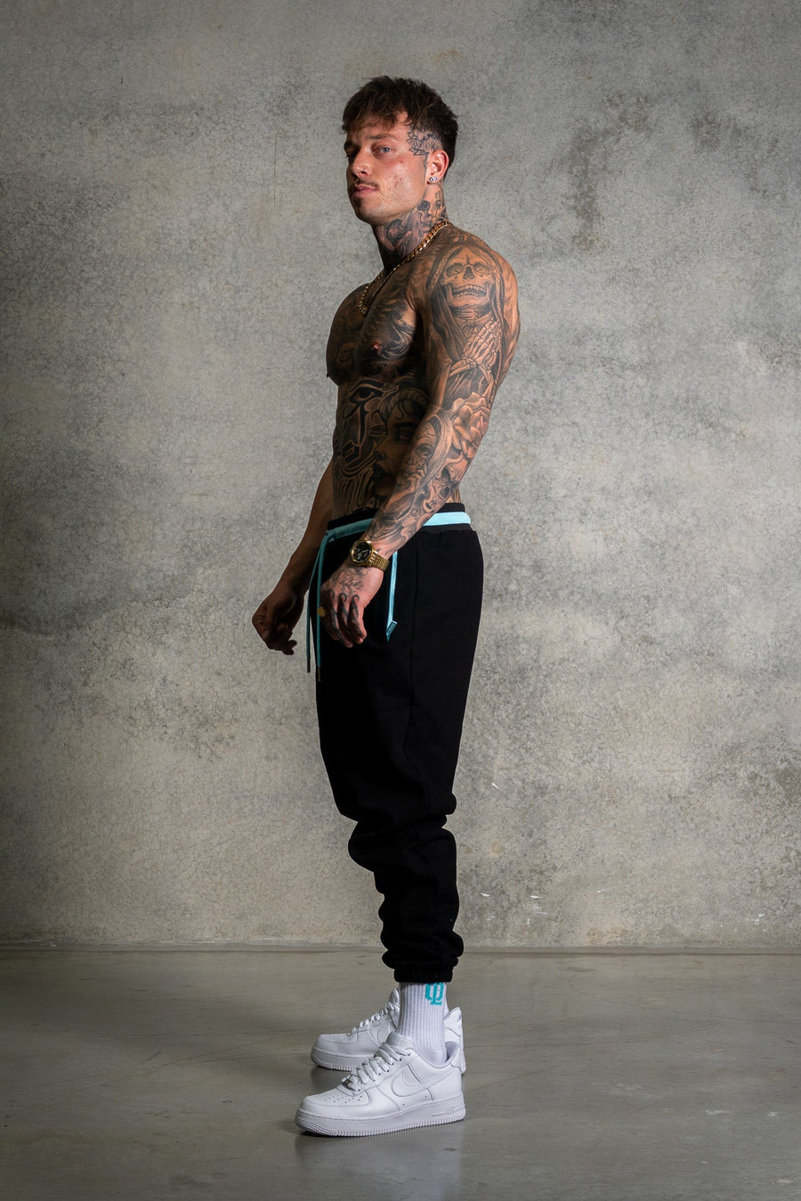 OL SERIES SWEATPANTS - PITCH BLACK FT. ARCTIC BLUE - On Lock Apparel XS SWEATPANTS