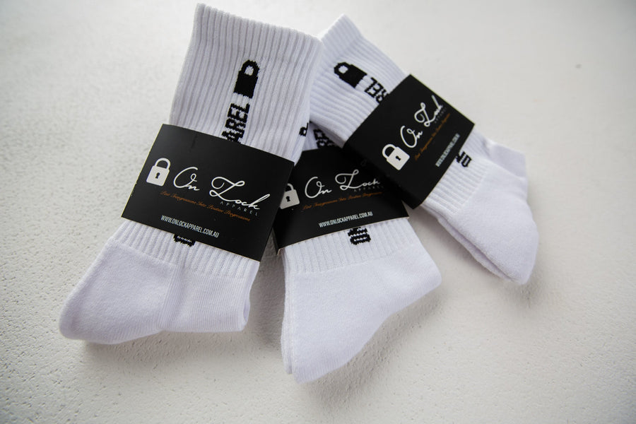 PADLOCK SOCKS 3PK - WHITE - On Lock Apparel Default Title ACCESSORIES